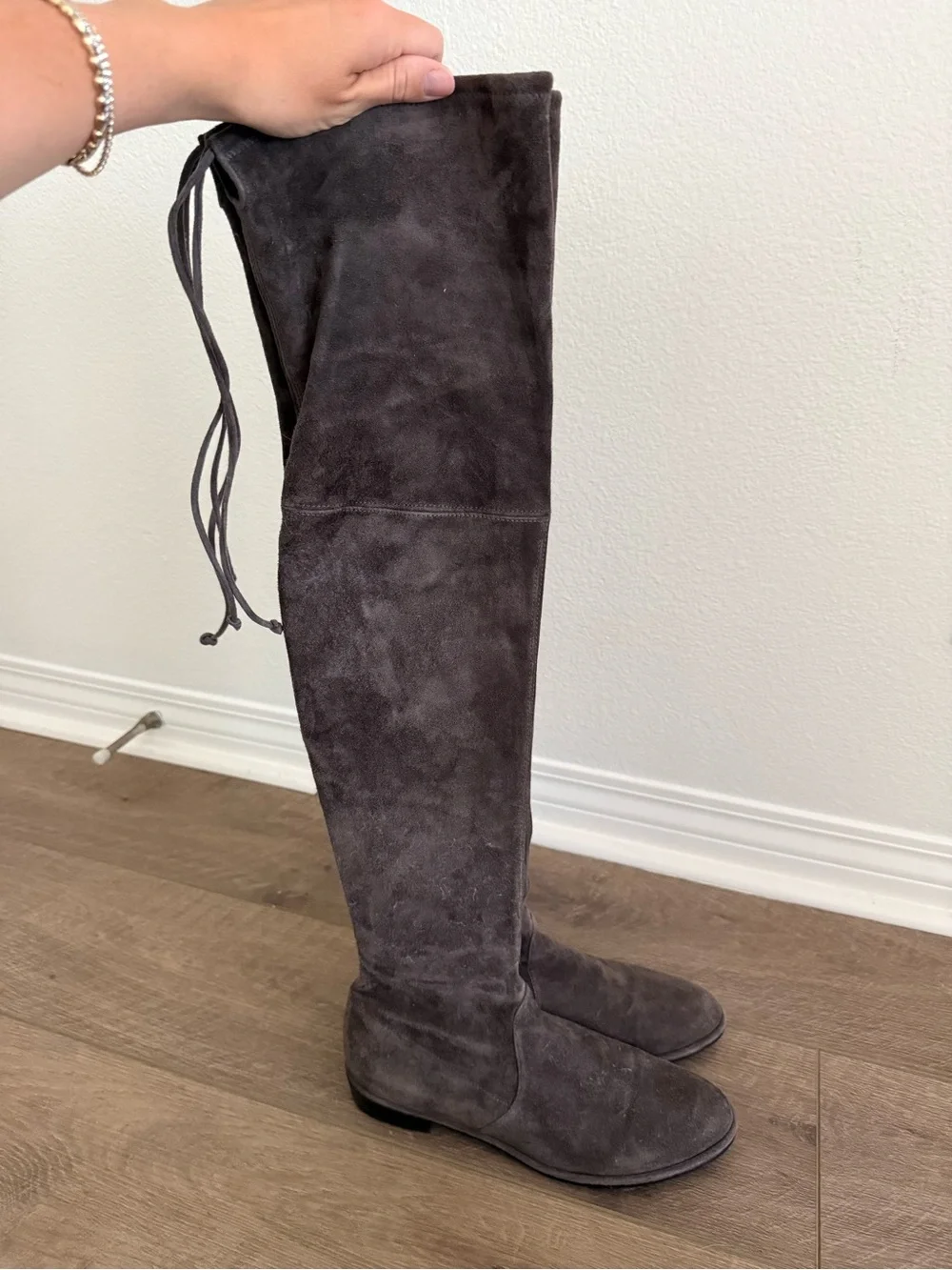 Stuart Weitzman Lowland Over-the-Knee Suede Flat Boots - Dark Gray
